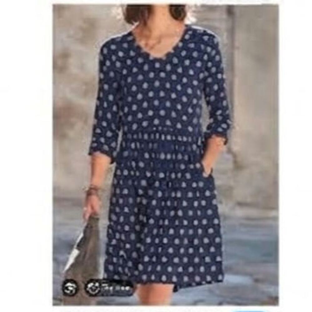 Garnet Hill Navy Blue & White Paisley Lined Fit & Flare Knee Length Dress Size 6